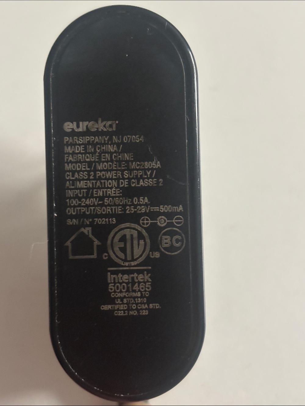 Eureka Black Power Supply Adapter